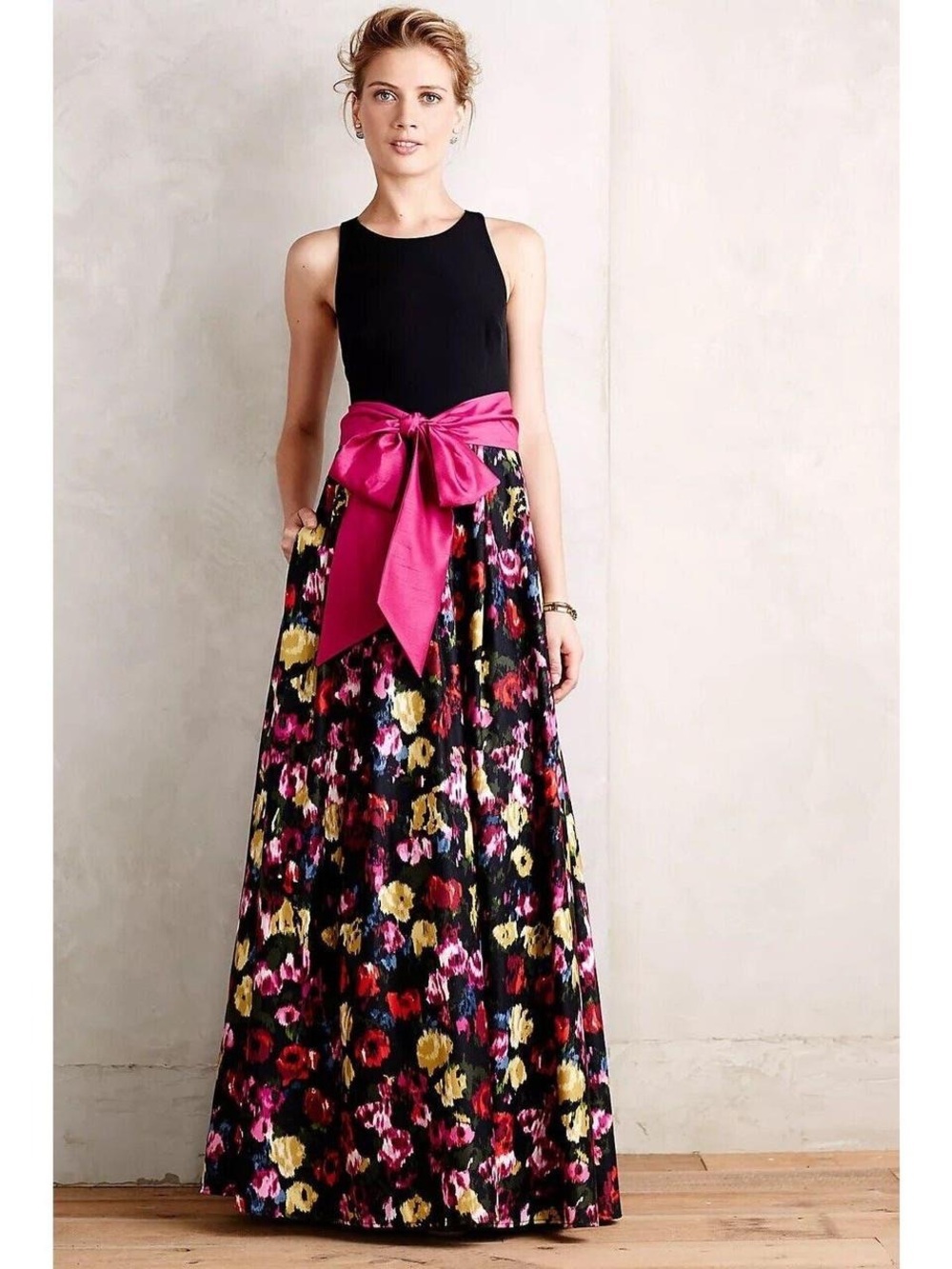 Anthropologie Moulinette Soeurs French Fields Floral Gown Formal Maxi Black Pink